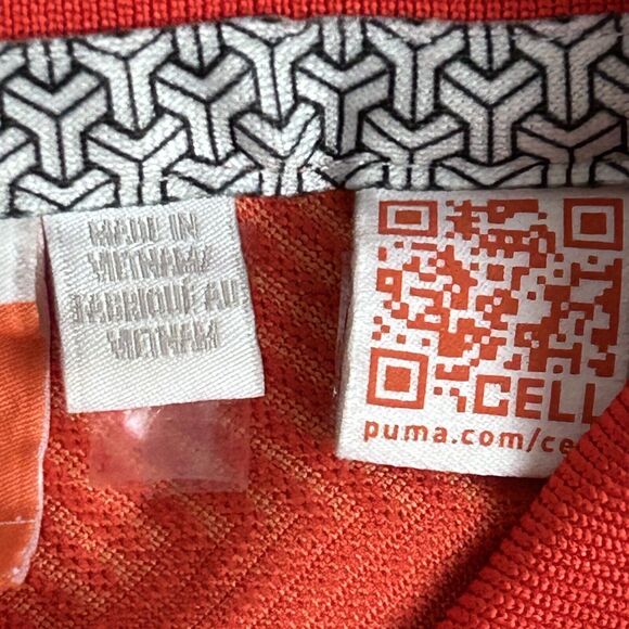 PUMA Polo Shirt Mens Medium Orange Stripes Cool Cell Golf Sport Lifestyle - Picture 3 of 16
